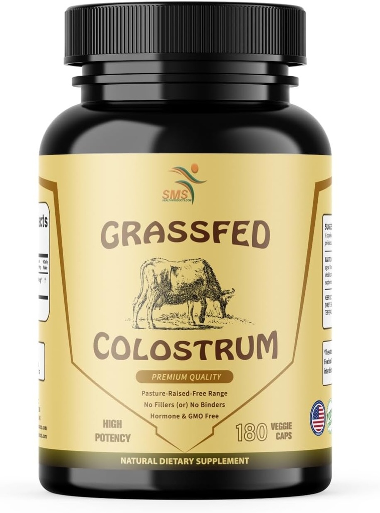 Grass Fed Beef Colostrum Supplement, 3000 mg, Offers Immune Support and Promotes Gut Health, Athletic Performance, Healthy Iron Levels, Non GMO, 180 Caps