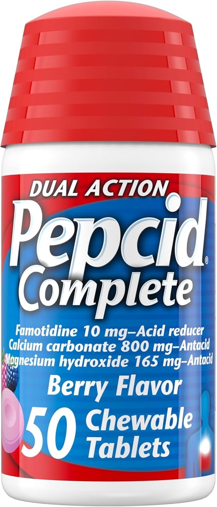Pepcid Complete Acid Reducer + αντιόξινα μασώμενα δισκία, Heartburn Relief, Berry, 50 ct (Package May Vary)