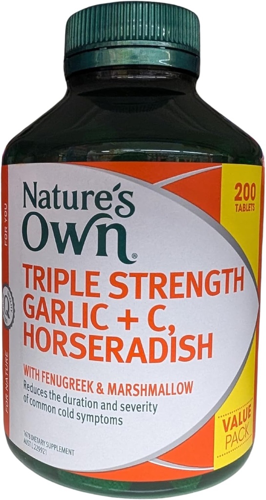 Nature's Own Triple Strength Garlic + C, Horseradish 200 Tablets Exclusive Size