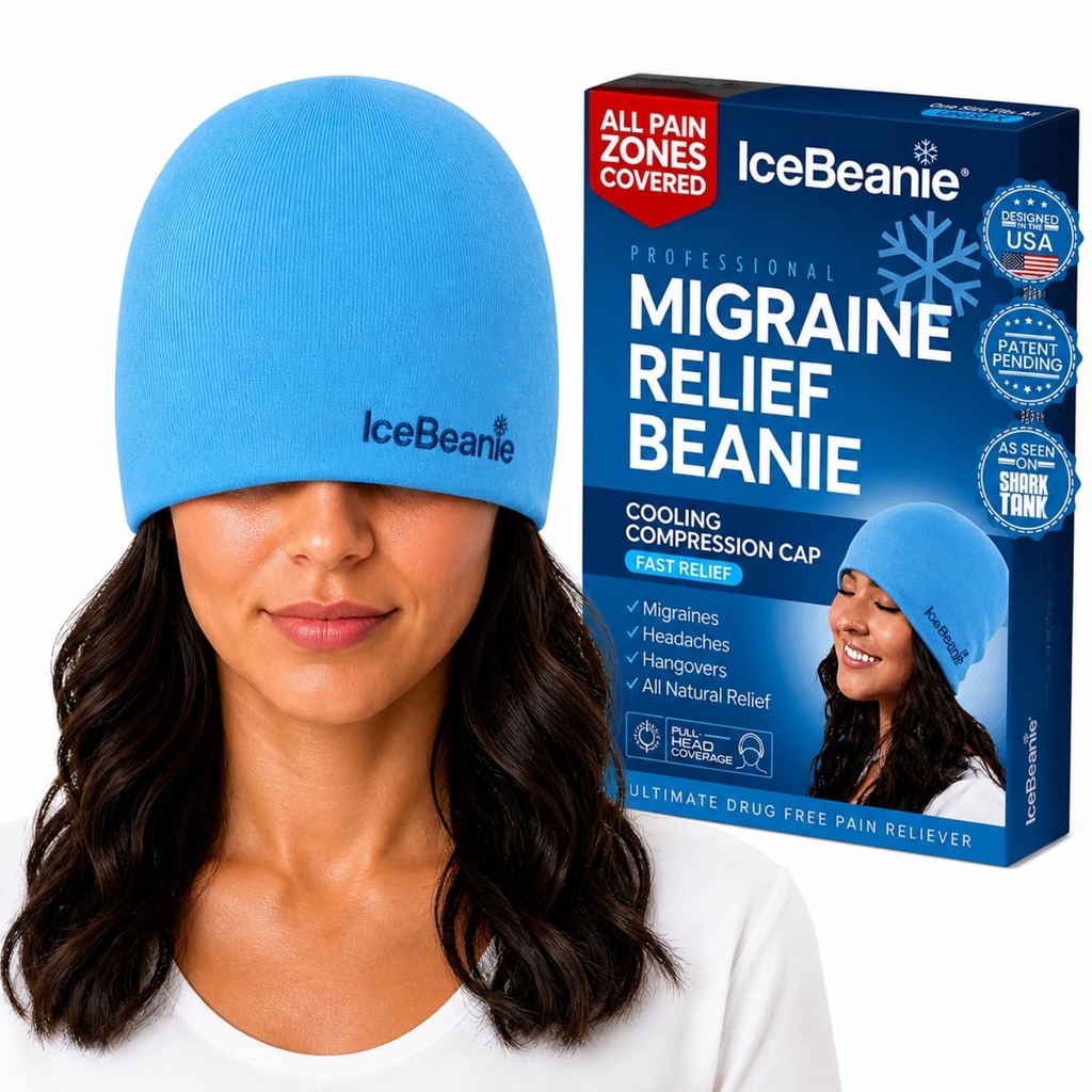 IceBeanie Καπάκι ανακούφισης ημικρανίας, όπως φαίνεται σε δεξαμενή καρχαρία, μαλακό & Stretchy Gel καπάκι ανακούφισης έντασης κεφαλαλγία, εκτεταμένη ψύξη Hangover καπέλο πάγου, Odorless Head Wrap συσκευασία πάγου, πονοκέφαλος μάσκα ημικρανίας