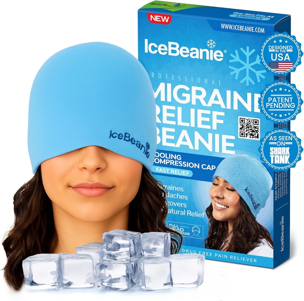 IceBeanie Καπάκι ανακούφισης ημικρανίας, όπως φαίνεται σε δεξαμενή καρχαρία, μαλακό & Stretchy Gel καπάκι ανακούφισης έντασης κεφαλαλγία, εκτεταμένη ψύξη Hangover καπέλο πάγου, Odorless Head Wrap συσκευασία πάγου, πονοκέφαλος μάσκα ημικρανίας