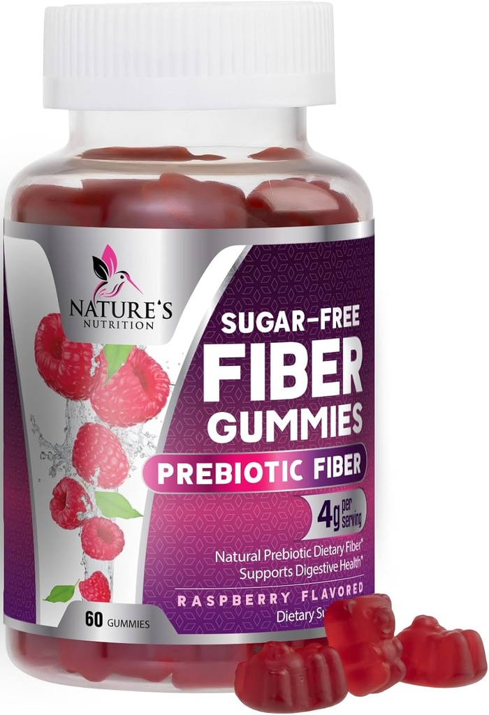 Prebiotic Fiber Gummies 4g - Ζάχαρη δωρεάν Gummy Fiber συμπλήρωμα για την Digestive Health & Regularity Υποστήριξη - Φυσικό άρωμα σμέουρων, Φυτικό μείγμα, μη-GMO & Gluten Free - 60 Gummies