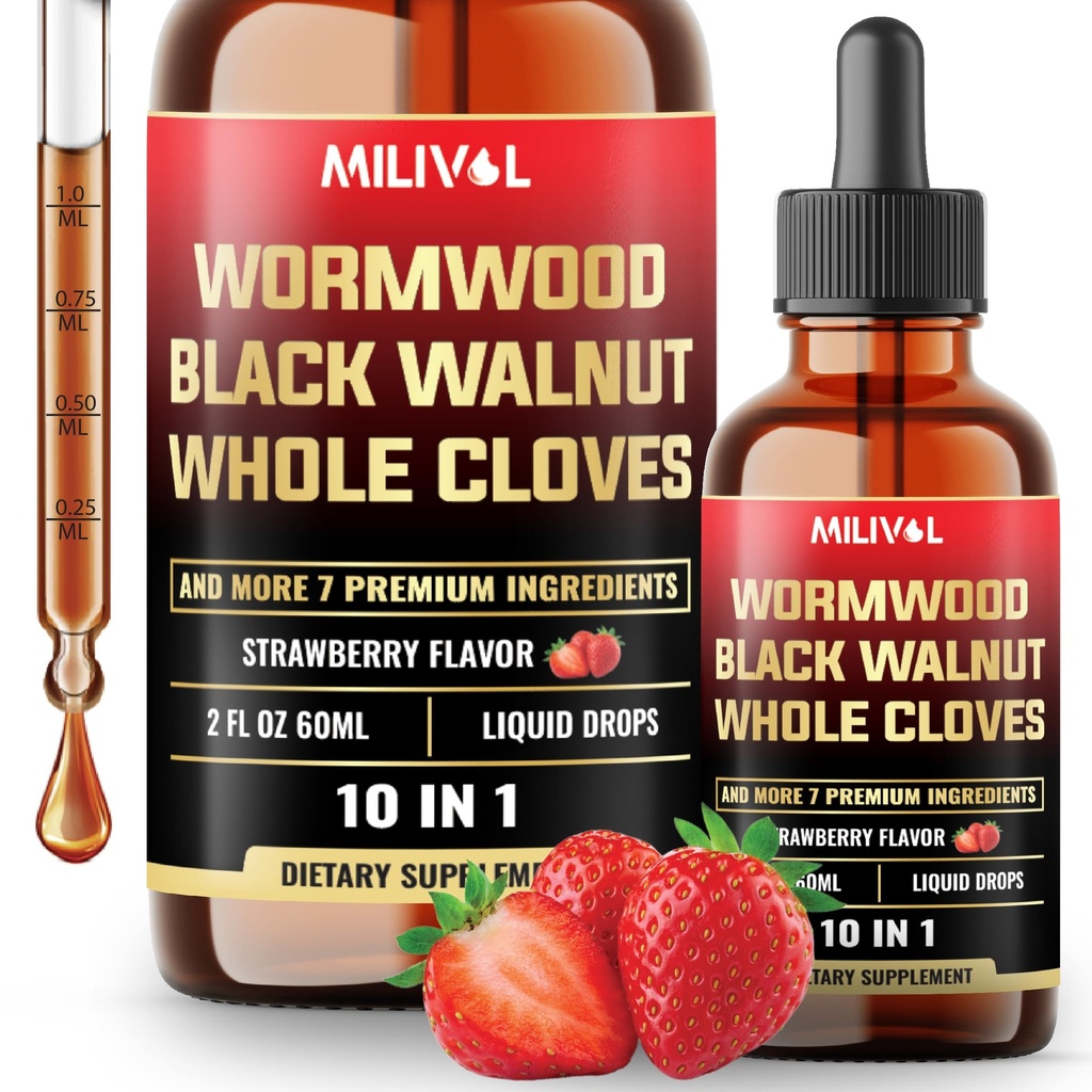 10in1 Wormwood Liquid Drops με Wormwood, Black Walnut, Whole Cloves & 7 Περισσότερα - Υποστήριξη Digestive, Immune - 2 Fl Oz - 60 Ημέρες