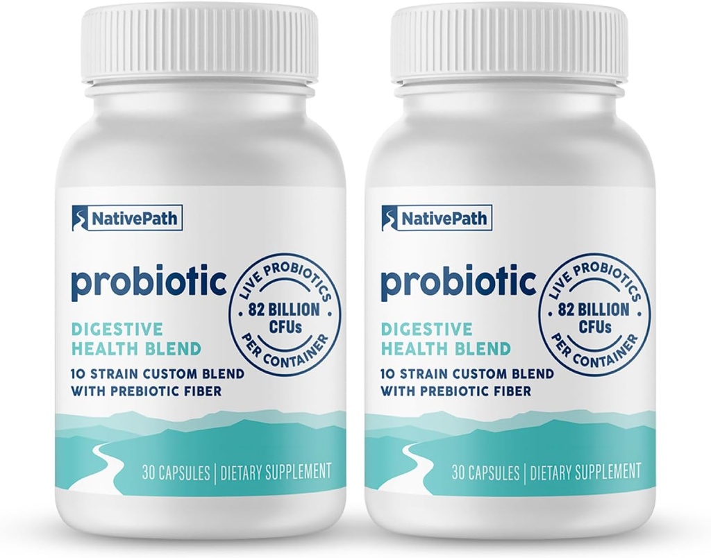 NativePath Daily Probiotic, 10-Strain Custom Blend Probiotics Supplement for Men and Women, 82 Billion CFUs - 60 Count