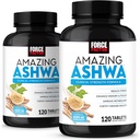 Force Factor Amazing Ashwa, KSM-66 Ashwagandha συμπλήρωμα για ανακούφιση από το στρες, Εστίαση, Μνήμη, Ανοσολογική Υποστήριξη, Με Βιταμίνες, Ορυκτά & Αντιοξειδωτικά, Συμπληρώματα Κορτιζόλης για γυναίκες, 240 δισκία (2- Pack)