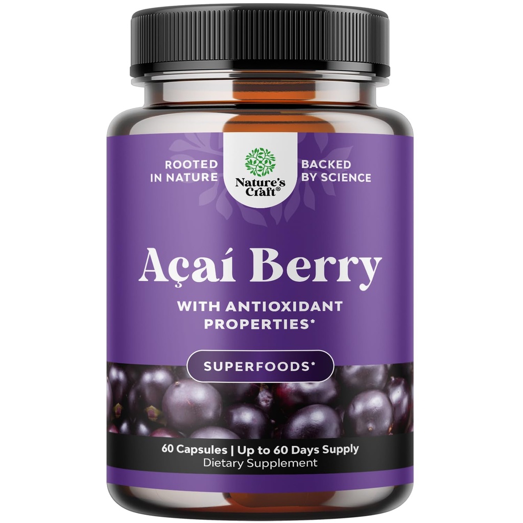 Natures Craf Acai Berry Αντιοξειδωτικό Υποστήριξη συμπλήρωμα απώλειας βάρους για γυναίκες και άνδρες - Βιταμίνες Ορυκτά Αντιοξειδωτικά Φόρμουλα Υποστηρίζει ανοσοποιητικό σύστημα και την ενίσχυση της ενέργειας Γνωστική υγεία - 60 Υπηρεσίες