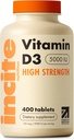 Incite Nutrition Vitamin D 5000 iu - 400 Premium Βιταμίνη D3 Easy-Swallow Micro Tablets - Υψηλής αντοχής Χοληκαλσιφερόλη VIT D3 5000iu - Συμπλήρωμα χορτοφαγικής - Made in The UK