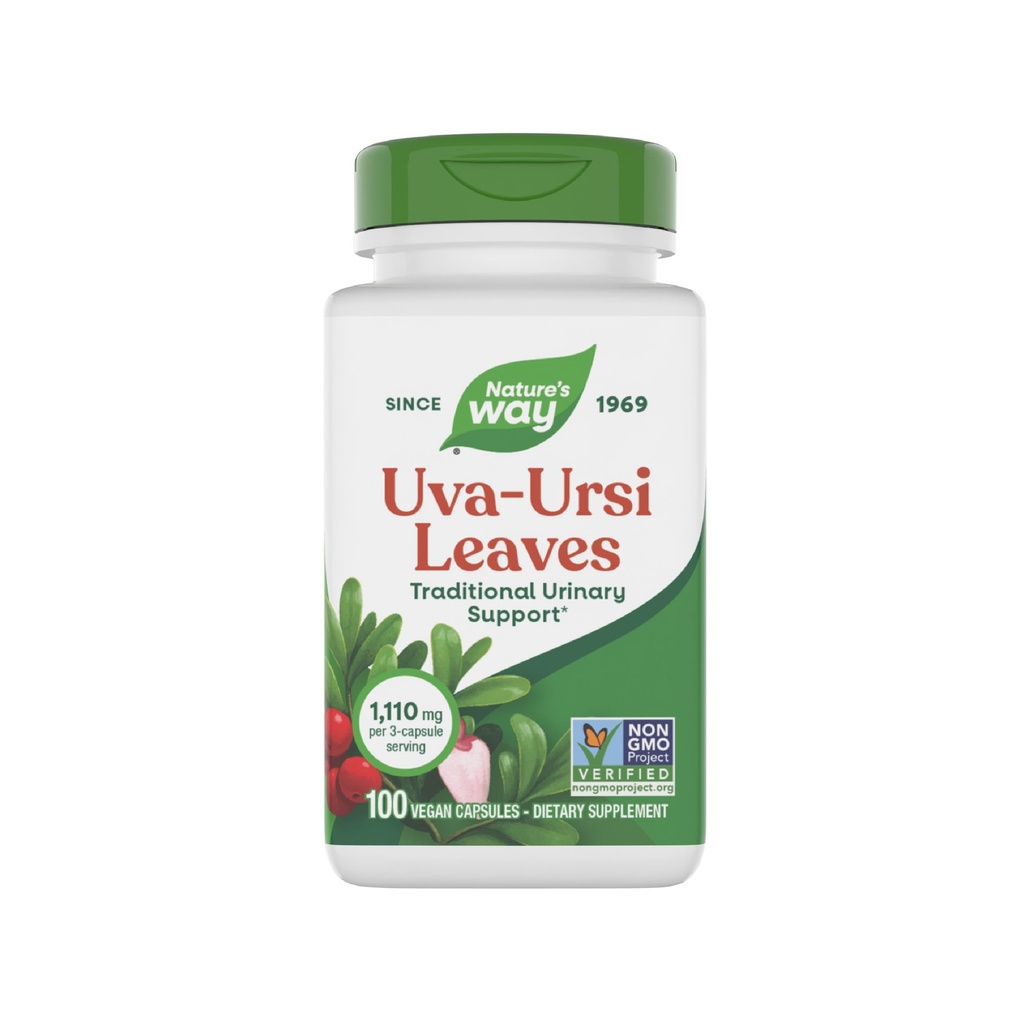 Nature's Way Uva Ursi Leaves, Traditional Urinary Support*, 1,110 mg per 3-Capsule Serving, Non-GMO Project Verified, Herbal Dietary Supplement, Gluten Free, 100 Vegan Capsules (Packaging May Vary)