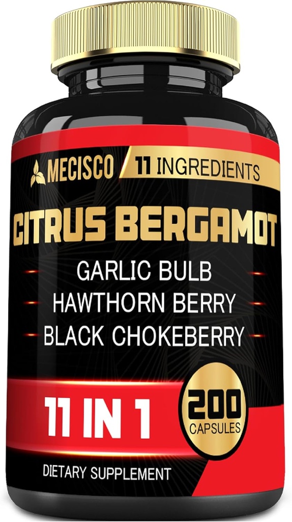 11in1 Citrus Bergamot Συμπλήρωμα 1000mg με Olive Leaf, Hawthorn Berry, Guggul, σκόρδο, και περισσότερα - Υποστήριξη Ανοσία, Κυκλοφορικό Σύστημα & Συνολική Υγεία - 200 Κάψουλες