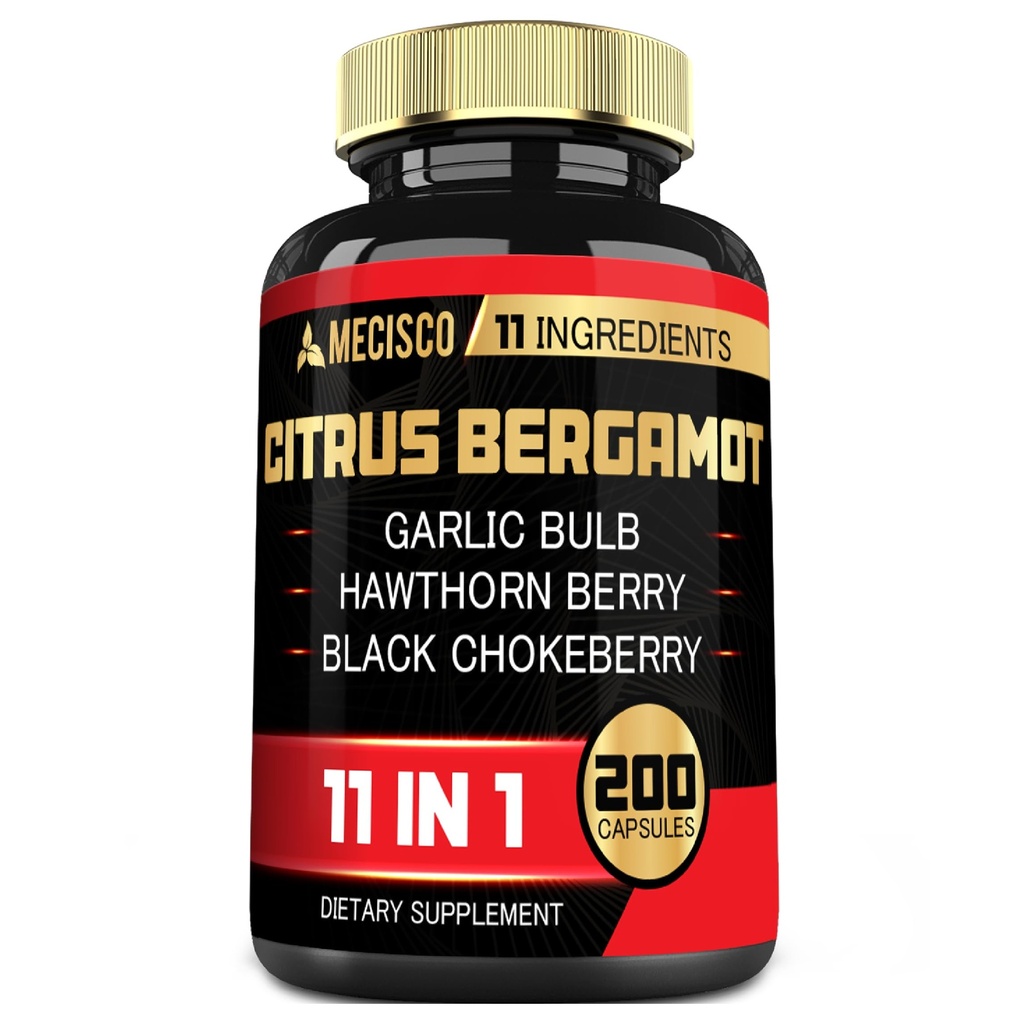 11in1 Citrus Bergamot Συμπλήρωμα 1000mg με Olive Leaf, Hawthorn Berry, Guggul, σκόρδο, και περισσότερα - Υποστήριξη Ανοσία, Κυκλοφορικό Σύστημα & Συνολική Υγεία - 200 Κάψουλες