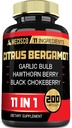 11in1 Citrus Bergamot Supplement 1000mg with Olive Leaf, Hawthorn Berry, Guggul, Garlic, and More - Support Immunity, Circulatory System & Overall Health - 200 Capsules