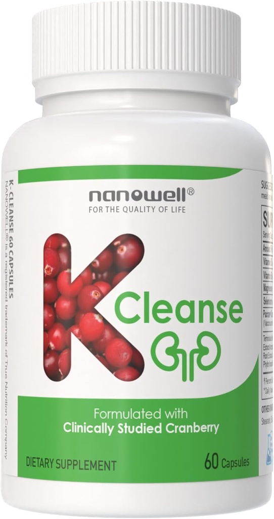 NANOWELL K-Cleanse - συμπλήρωμα καθαρισμού νεφρών με εκχύλισμα Pacran Cranberry, μαγνήσιο, σελήνιο, Βιταμίνες B5 & B6-60 κάψουλες, 30 ημέρες προσφοράς