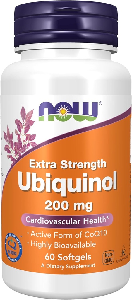 NOW Συμπληρώματα, Ubiquinol 200 mg, Υψηλή βιοδιαθεσιμότητα (η ενεργή μορφή του CoQ10), 60 Softgels