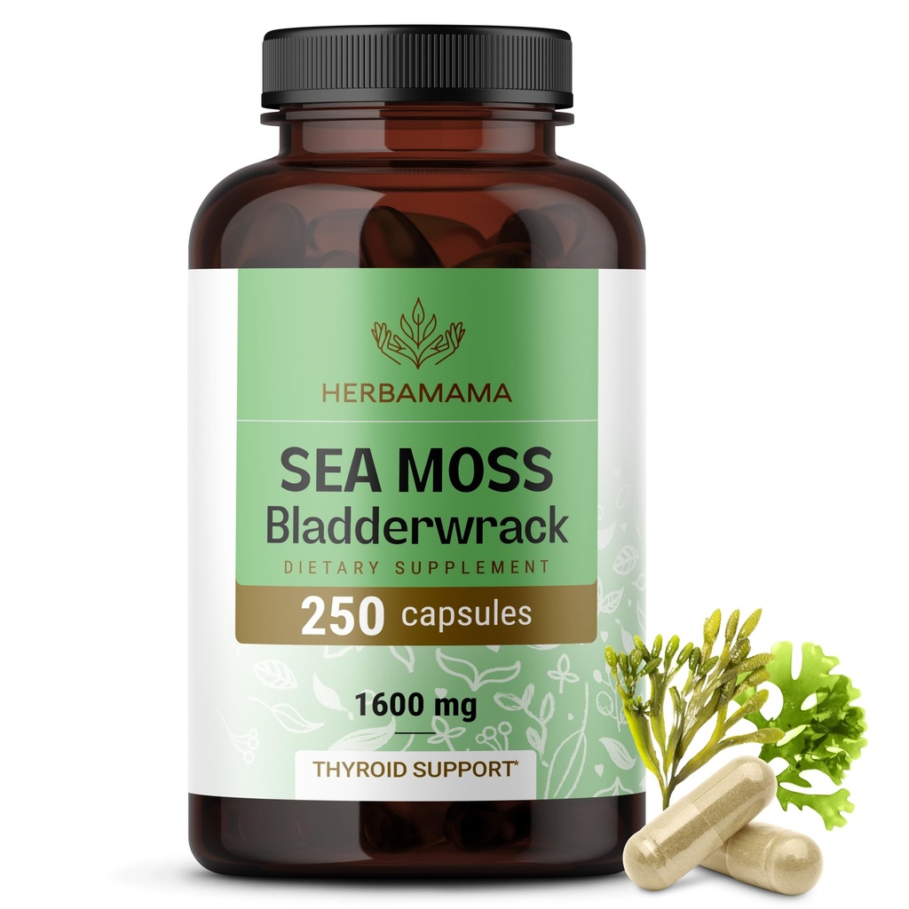 HERBAMAMA Irish Sea Moss Κάψουλες - 1600mg Sea Moss και Bladderwrack για την υποστήριξη του ανοσοποιητικού - Vegan, συμπλήρωμα ασυλίας μη ΓΤΟ για τη συνολική υποστήριξη