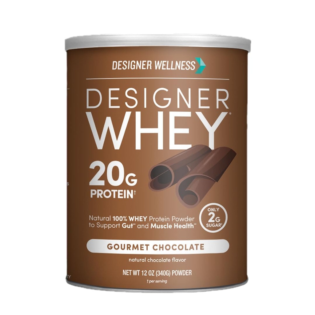 Σχεδιαστής Wellness, Designer Whey, Φυσική σκόνη πρωτεΐνης Whey με προβιοτικά, ίνες και βασικό B-βιταμίνες για την ενέργεια, χωρίς γλουτένη, σοκολάτα Gourmet, 12oz
