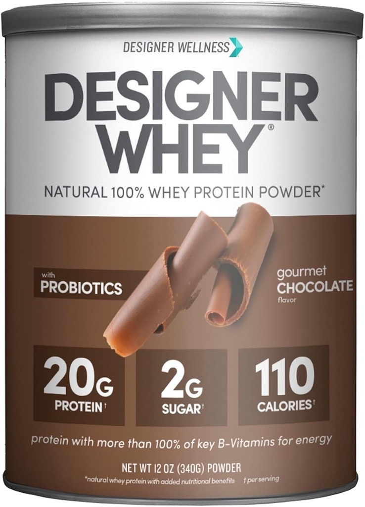 Σχεδιαστής Wellness, Designer Whey, Φυσική σκόνη πρωτεΐνης Whey με προβιοτικά, ίνες και βασικό B-βιταμίνες για την ενέργεια, χωρίς γλουτένη, σοκολάτα Gourmet, 12oz
