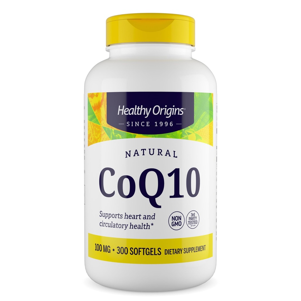Healthy Origins® CoQ10 100 mg – Φυσικό Trans-ισομερές Ubiquinone – Yeast Fermented, υποστηρίζει την υγεία της καρδιάς και την κυτταρική ενέργεια – μη GMO 300 Softgels