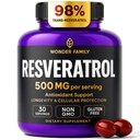 Resveratrol Supplement 500mg – 98% Trans Resveratrol 1000mg Organic Complex – NAD Resveratrol Antioxidants & Anti Aging Supplement for Heart Health, Wellness Formula, Healthy Cell Support