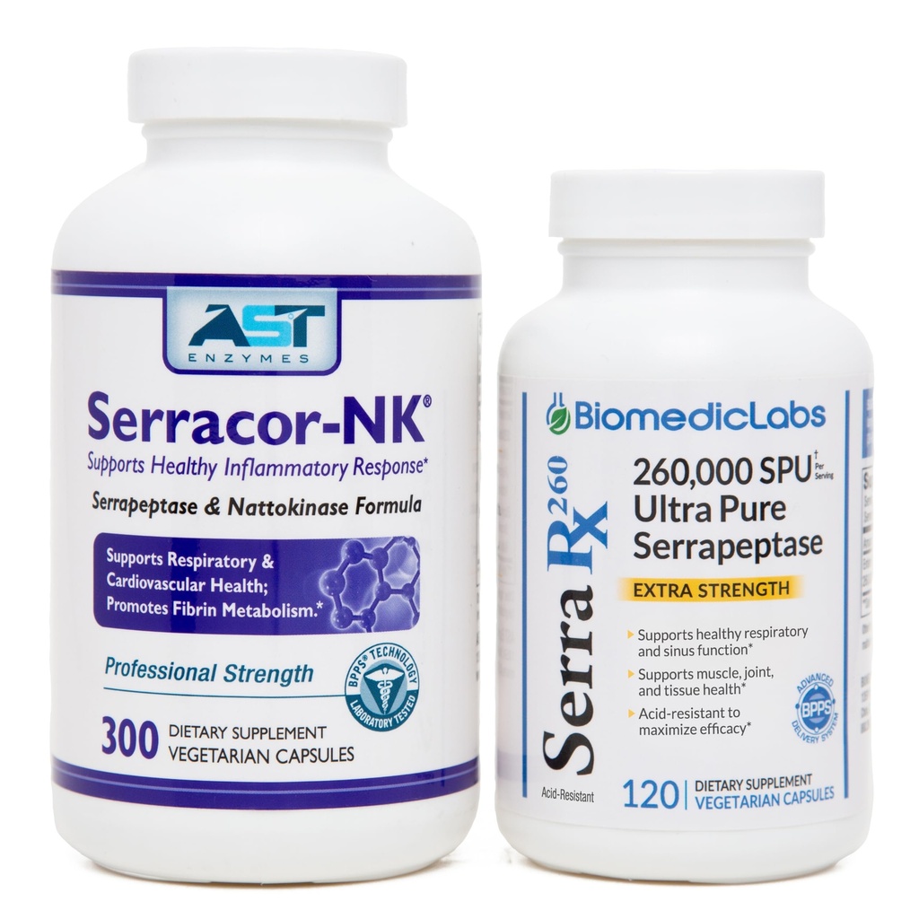 Serracor-NK (300) & Serra-RX 260.000 SU (120)- Scar Tissue Bundle - Acid-Resistant Serrapeptase Proteolytic Systemic Enzyme