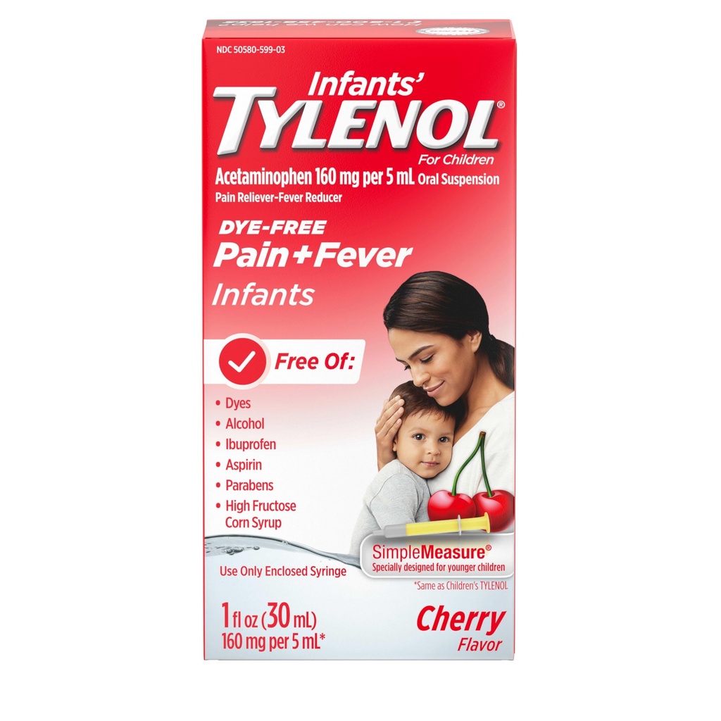 Βρέφη Tylenol στοματική αναστολή Υγρή ιατρική με Acetaminophen, Baby Fever Reducer & Pain Reliever για μικρούς πόνους & πόνους, πονόλαιμο, πονοκέφαλος & δόντια Πόνος, Dye-Free Cherry, 1 fl. oz