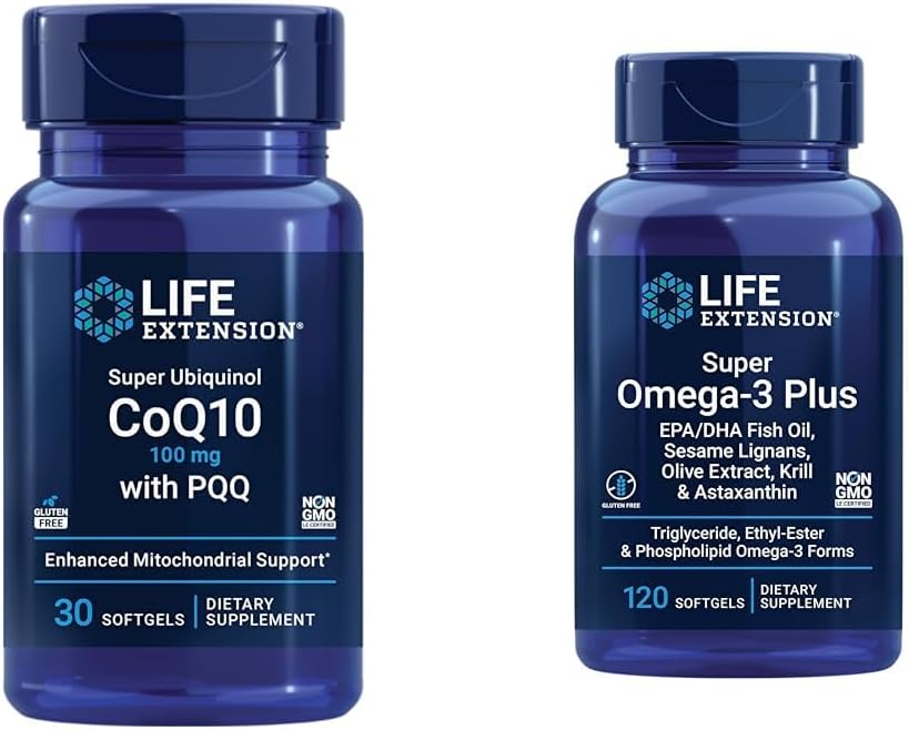 Επέκταση ζωής Super Ubiquinol CoQ10 με PQQ, CoQ10, PQQ & Super Omega-3 Plus EPA/DHA ιχθυέλαιο, Sesame Lignans