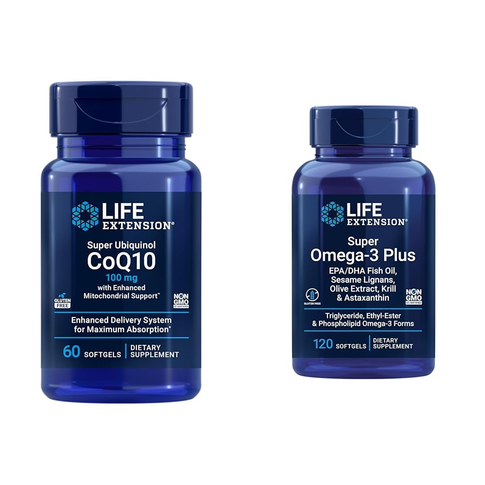 Επέκταση ζωής Super Ubiquinol CoQ10 με ενισχυμένη Μιτοχονδριακή Υποστήριξη & Super Omega-3 Plus EPA/DHA ιχθυέλαιο, Sesame Lignans, εκχύλισμα ελιάς, Krill & Asta