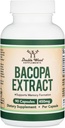 Bacopa Monnieri Κάψουλες 20% Bacosides 450mg, 90 Count (Non-GMO, Gluten Free) εκχύλισμα Brahmi (Συμπλήρωμα μνήμης για την υγεία του εγκεφάλου, εστίαση, και γνωστική λειτουργία) από διπλό ξύλο
