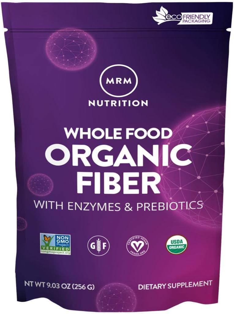MRM Whole Food Organic Fiber with Enzymes & Prebiotics - Organic High Fiber Powder Supplement for Daily Digestive Support, Soluble & Insoluble Dietary Fiber, Prebiotic Blend, 6 g Fiber - 32 Servings