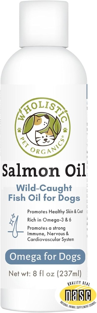 Wholistic Organics Pet Salmon Oil: Βαθιά Θάλασσα Άγριο Λάδι Σολομός Αλάσκας για σκύλους και γάτες - Φυσικό Ωμέγα 3 συμπλήρωμα ιχθυέλαιο σκύλου με EPA και DHA για το δέρμα, το παλτό, την καρδιά και το νευρικό σύστημα Υγεία