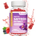 Saffron Gummies, 10 in 1 Saffron Supplements Gummies with Magnesium, Ashwagandha & Rhodiola Rosea, Sugar Free Vegan Mixed Berry Flavor - 60Cts