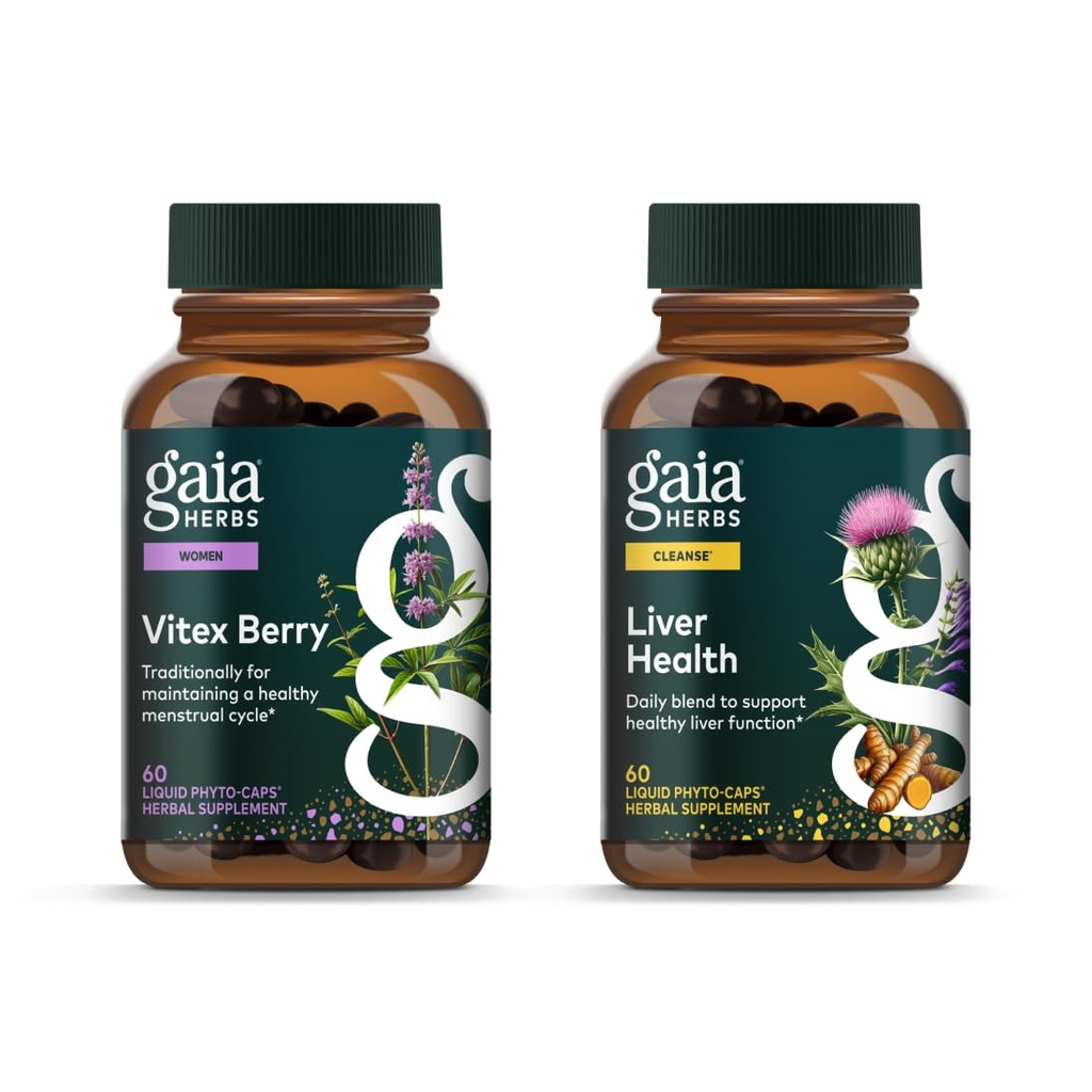 Gaia Herbs Vitex Berry (Chatse Tree) - Υποστηρίζει την ισορροπία ορμονών και γονιμότητας για τις γυναίκες - 60 Vegan Caps & Liver Health - Συμπλήρωμα ήπατος με Thistle γάλακτος, Ρίζα γλυκόριζας για το συκώτι και την υποστήριξη καθαρισμού -