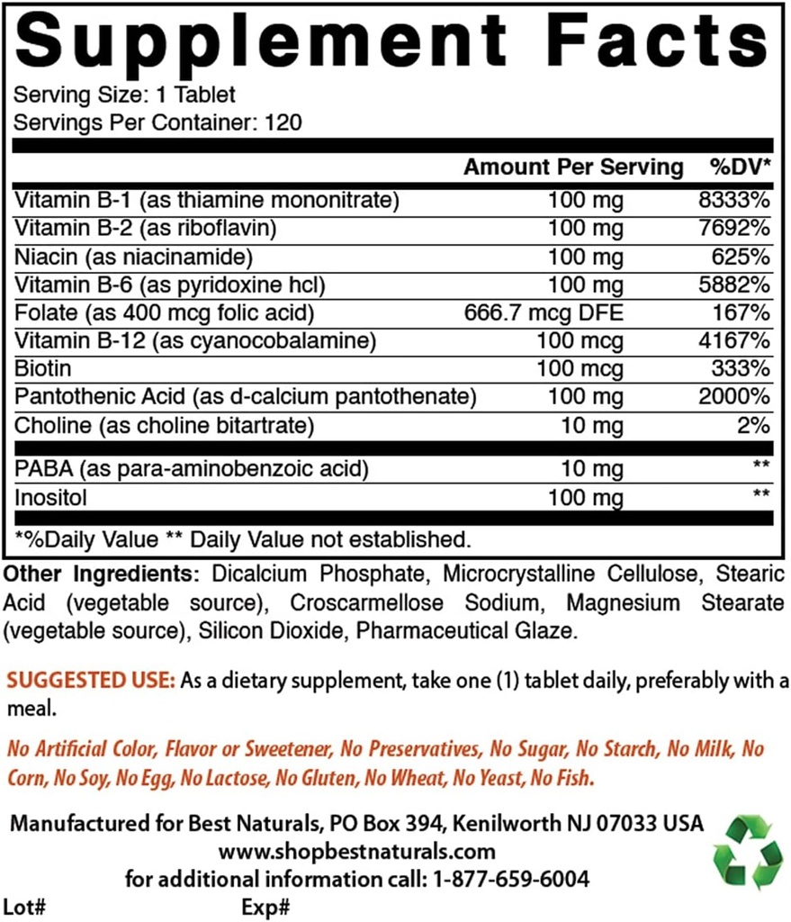 Best Naturals B-100 Complex & K2 D3 180 Tablets