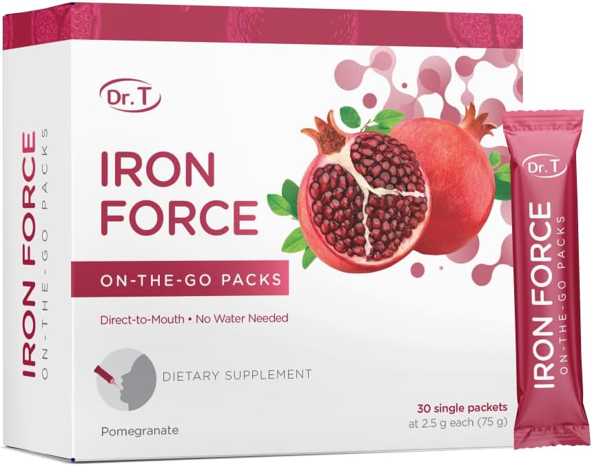 Dr. T On-The-Go Iron Force Packs – Direct-to-Mouth Powder – Ενισχύει την παραγωγή ερυθρών κυττάρων αίματος, Ενισχύει τα επίπεδα ενέργειας, προωθεί την βέλτιστη μεταφορά οξυγόνου – 30 βολικές μονο-serve συσκευασίες