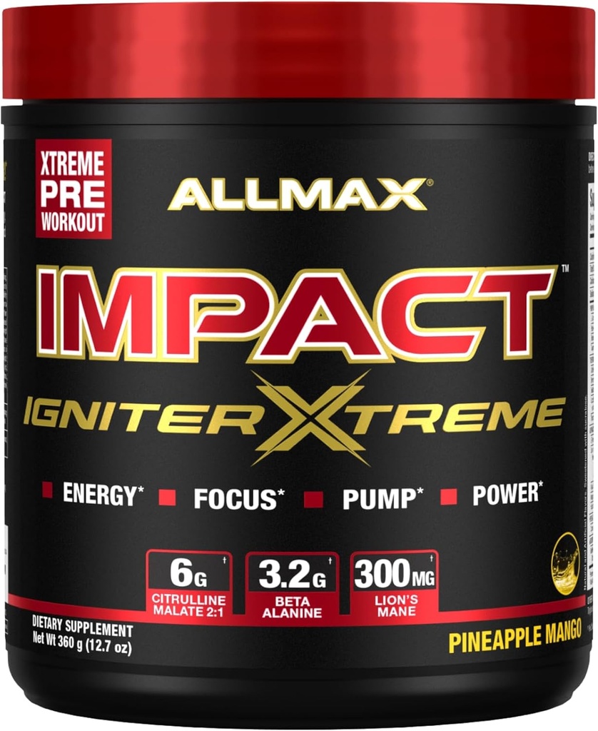 ALLMAX Διατροφή - Impact Igniter Extreme Pre Workout Powder - με Citrulline Malate, Beta - Alanine, Caffeine, Taurine, και, Betaine άνυδρο (Pineapple Mango)