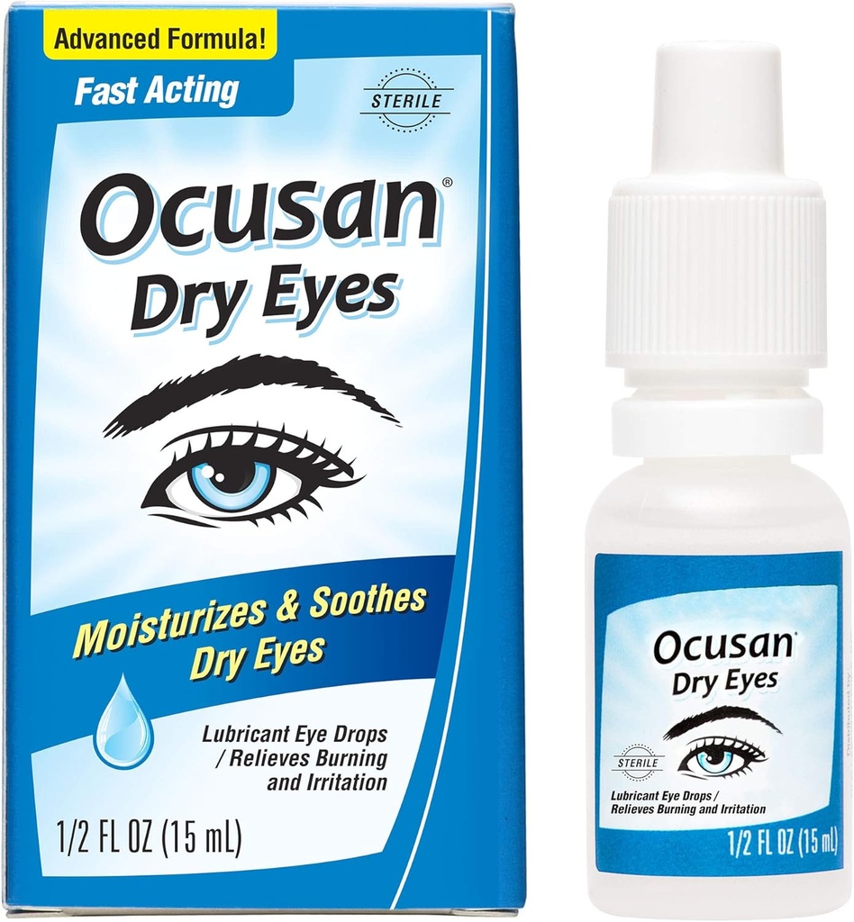 Ocusan Eye Drops for Dry Eyes - Lucricating Artificial Tears to Relief Dry Eyes, with 2 Moisturizers 0.5 FL OZ