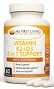 Me First Living Vitamin D3 K2 Supplement for Bone and Heart Health Non-GMO Formula 125 MCG Vitamin D3 & 100 MCG Vitamin K2 MK-7 Easy to Swallow Capsules with Calcium