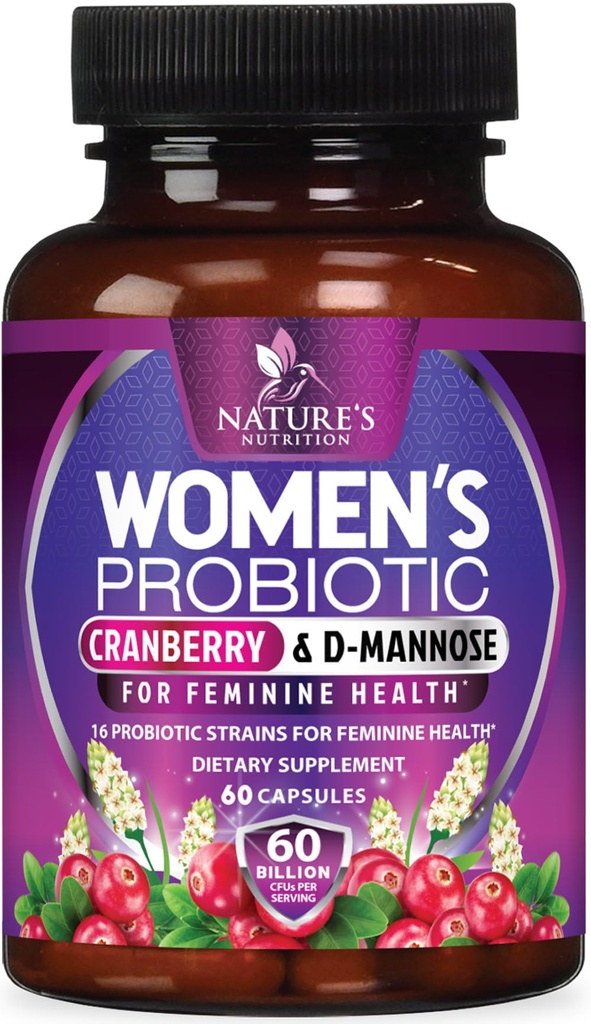 Probiotics for Women 60 Billion CFU - 16 Strains, Prebiotics & Cranberry, PH Balance, Digestive Health, Κολπική & Ανοσολογική Υποστήριξη, Γυναικεία Προβιοτική για την Υγεία των Ούρων, Ράφι Σταθερή - 60 Κάψουλες