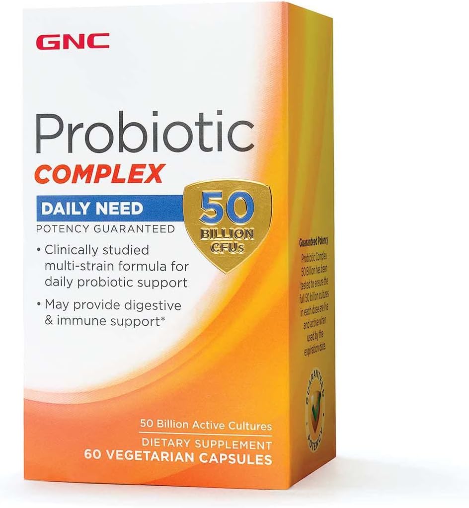 GNC Probiotic Complex καθημερινής ανάγκης συμπλήρωμα, παρέχει Digestive και ανοσοποιητική υποστήριξη, 50 δισεκατομμύρια CFUs, 60 κάψουλες χορτοφάγων, 60 εξυπηρετούν