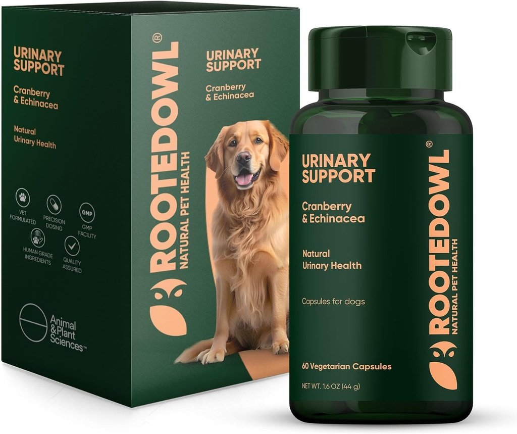Rooted Owl Urinary Support - Echinacea and Cranberry Supplement for Dogs - Dog UTI Prevention - 60/ct