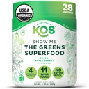 KOS Organic Super Greens Powder Erythritol Free - Plant Based Superfood Blend with Spirulina, Chlorella & Wheatgrass - USDA Certified Organic, Green Juice Smoothie - Apple Flavor - 28 Μερίδες