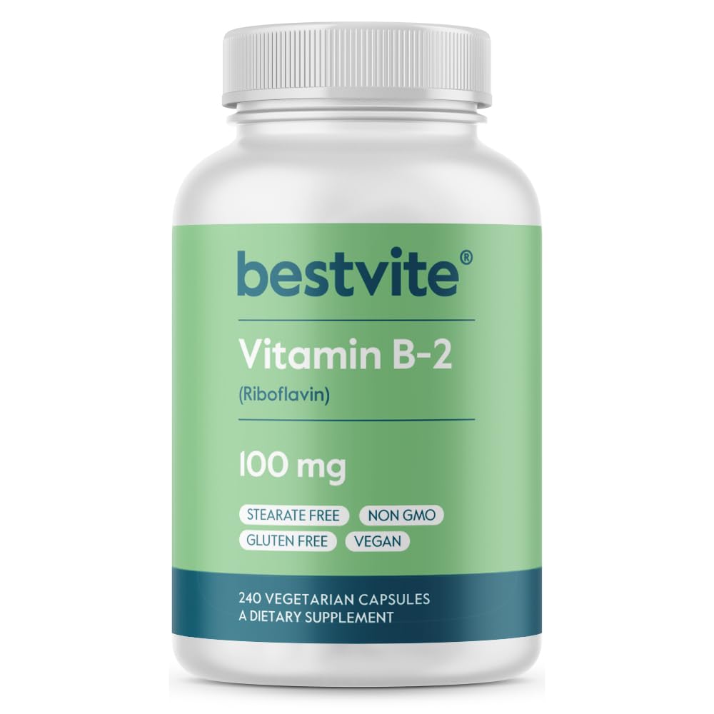 BESTVITE Vitamin B-2 100mg (240 Vegetarian Capsules) - No Stearates - No Dicalcium Phosphate - Vegan - Non GMO - Gluten Free