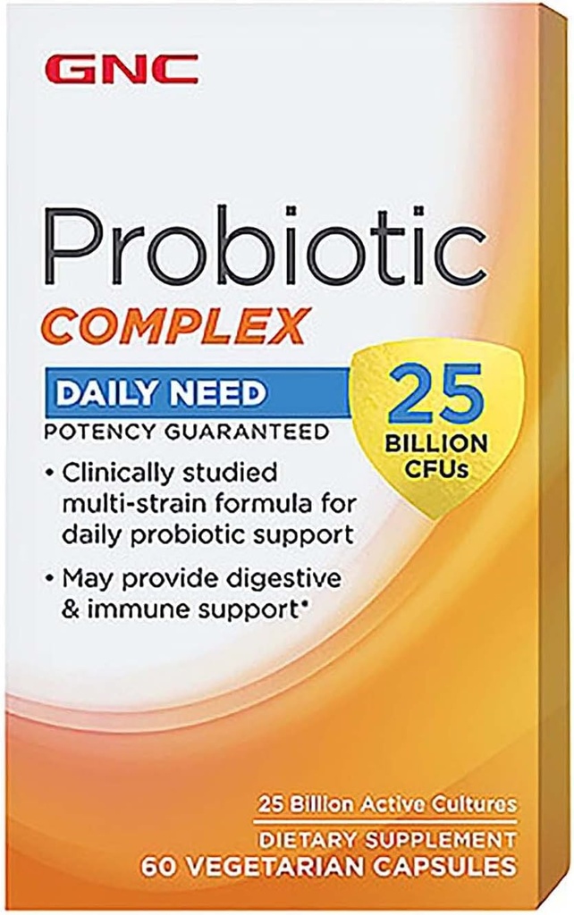 GNC Probiotic Complex με - 25 δισεκατομμύρια CFUs, 60 κάψουλες, καθημερινή προβιοτική υποστήριξη