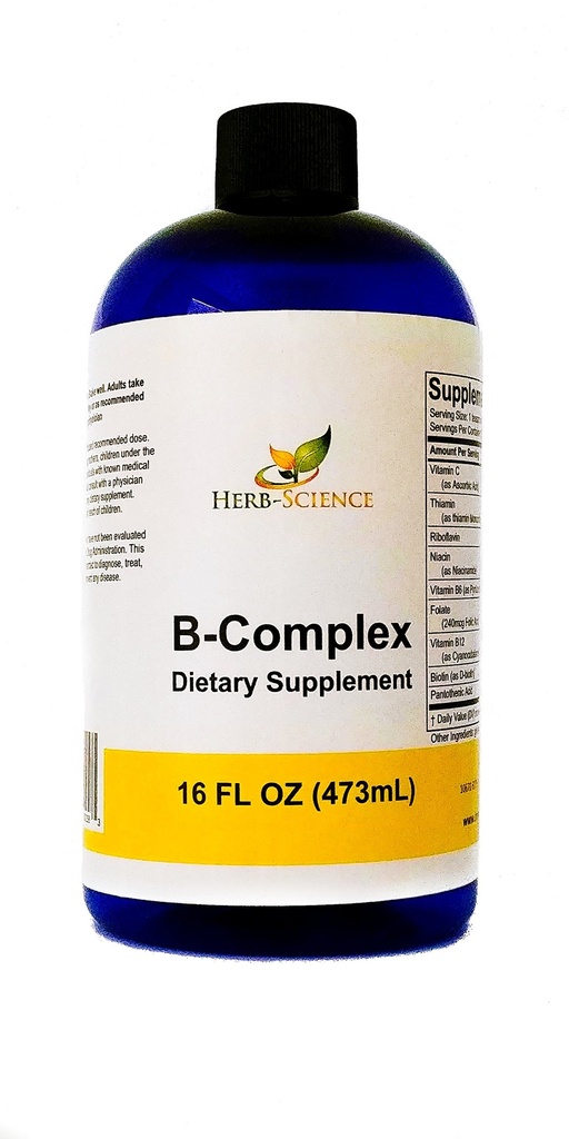 Βιταμίνη B-Complex, Super B Complex Βιταμίνες με Βιταμίνη C Liquid, 16 oz - Όλες B Βιταμίνες συμπεριλαμβανομένων των B1, B2, B3, B5, B6, B7, B9, B12, Φολικό οξύ, Νιασίνη, Βιοτίνη, Χωρίς αλκοόλ - Βότανο-Επιστήμη
