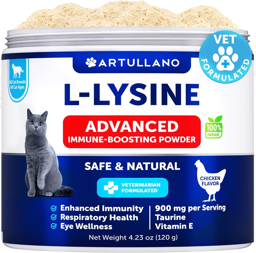 L-Lysine για γάτες - Lysine Powder Supplement - 900mg/serving - Immune Support for Cats & Kittens - Sneezing, Runny Nose, Squinting, Watery Eyes, Cold, Eye Function, αναπνευστική υγεία - με Taurin