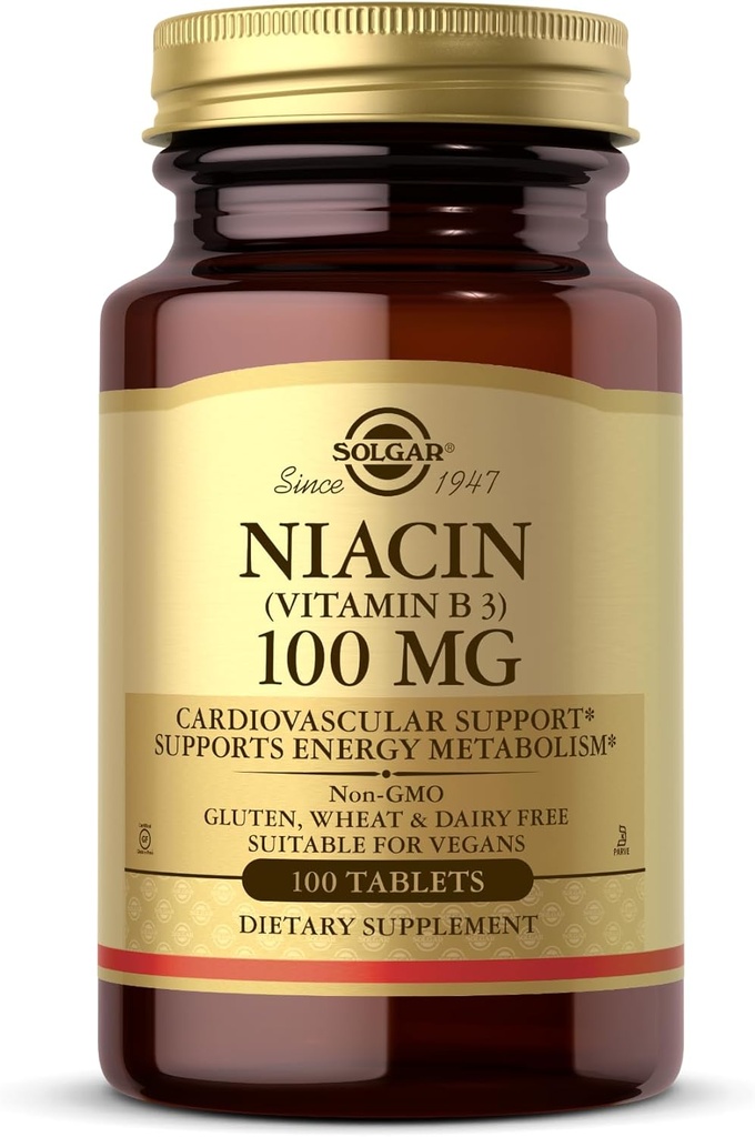 Solgar Niacin (Vitamin B3) 100 mg - 100 δισκία - Υποστηρίζει Μεταβολισμός ενέργειας - Μη ΓΤΟ, Vegan, Χωρίς γλουτένη, Χωρίς γαλακτοκομικά, Kosher - 100 σερβιρίσματα