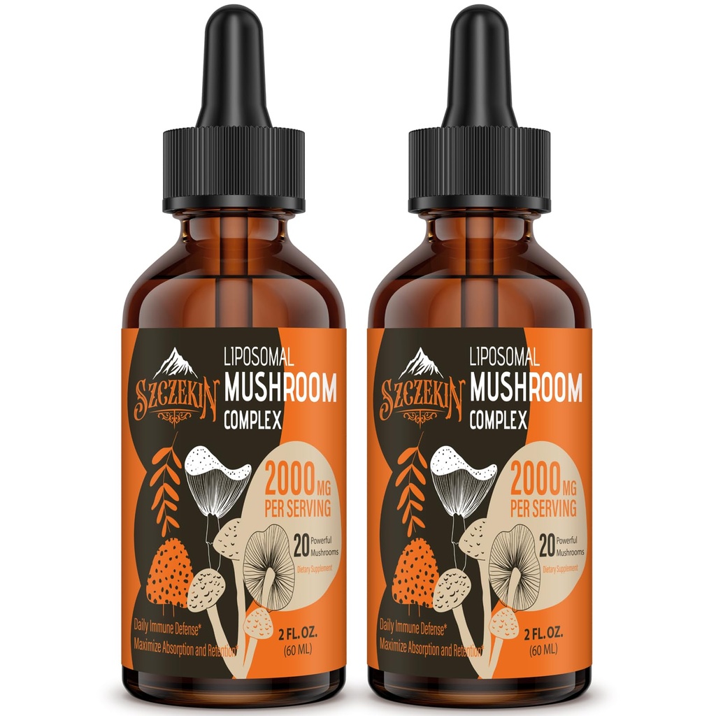 Liposomal Mushroom Complex Drops 2000 MG - 20 Organic Mushroom Extracts - Προηγμένη Υγρή Φόρμουλα για Ανοσία, Γνωστική και Μνήμη - Lions Mane Supplement, Reishi, Cordyceps, Chaga, 60 Services