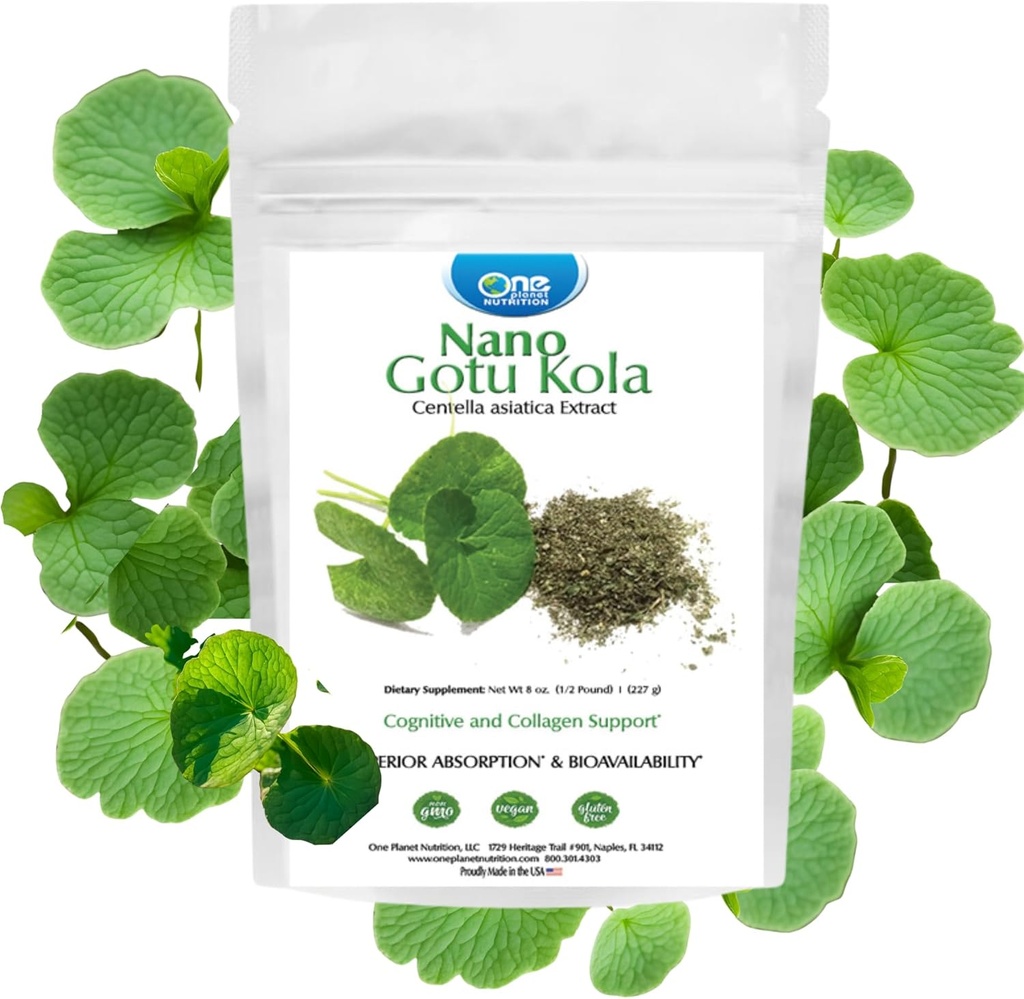 One Planet Nutrition Nano Gotu Kola Powder 8 oz (227 Servings), εκχύλισμα Gotu Kola, Nano για βελτιωμένη απορρόφηση, Ενισχύει τη λειτουργία του εγκεφάλου & σύνθεση κολλαγόνου, μη GMO, Vegan, χωρίς γλουτένη