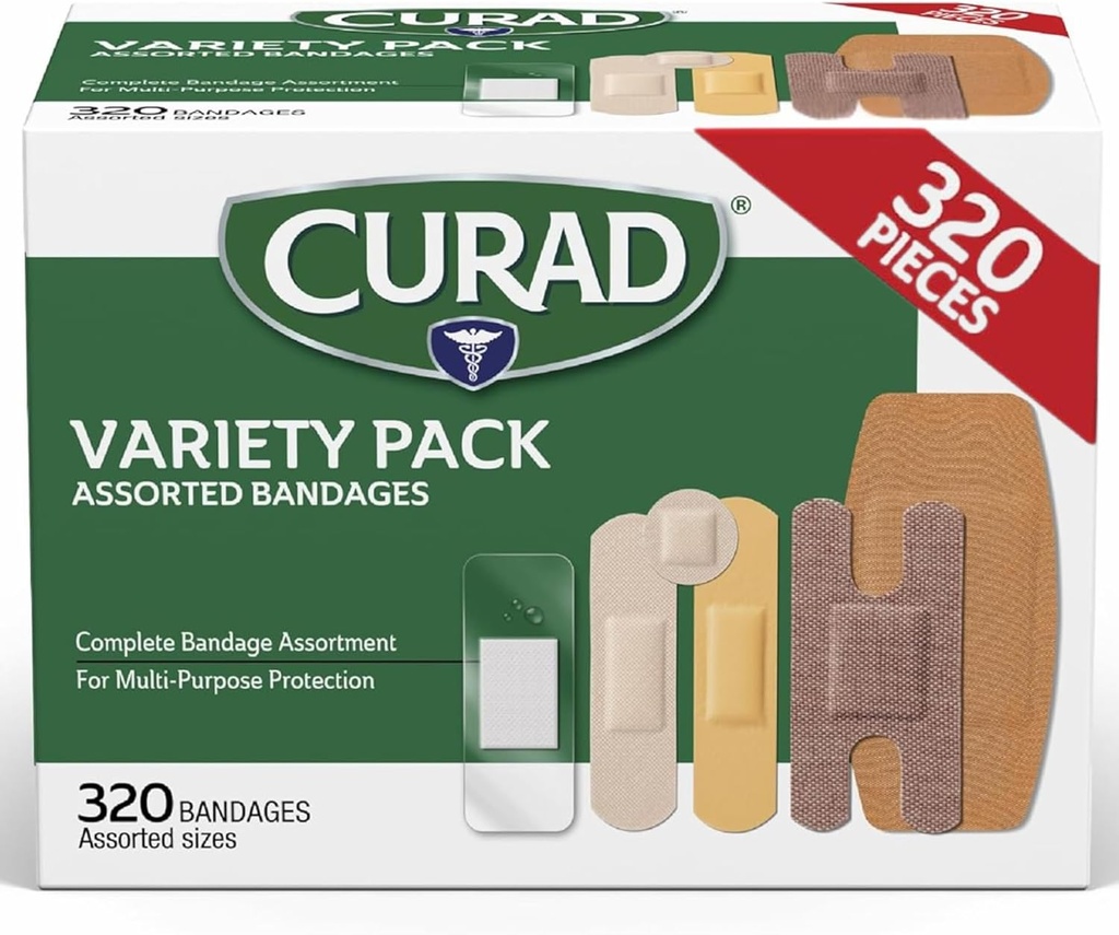 CURAD Ποικιλία Ποικιλία Μαζική Pack 320 Count 5 Styles Συμπεριλαμβανομένου Αδιάβροχο, Σκαθάρι, Πλαστικό, Βαρύ καθήκον & Flex-Fabric Κιτ πρώτων βοηθειών Απαραίτητα Προστατεύει Σκραπς, Κόψεις & Καψίματα