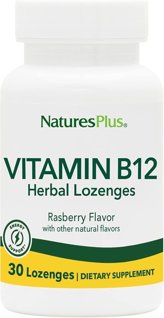 Natures Plus B12 Herbal Lozenges (Methylcobalamin) - 1000 mcg, 30 Υπογλώσσια Lozenges - Βατόμουρο - Μέγιστη Απορρόφηση Red Blood Cell Support - Energy Booster - Χορτοφαγικά, Χωρίς Γλουτένη - 30 Σερβιέτες