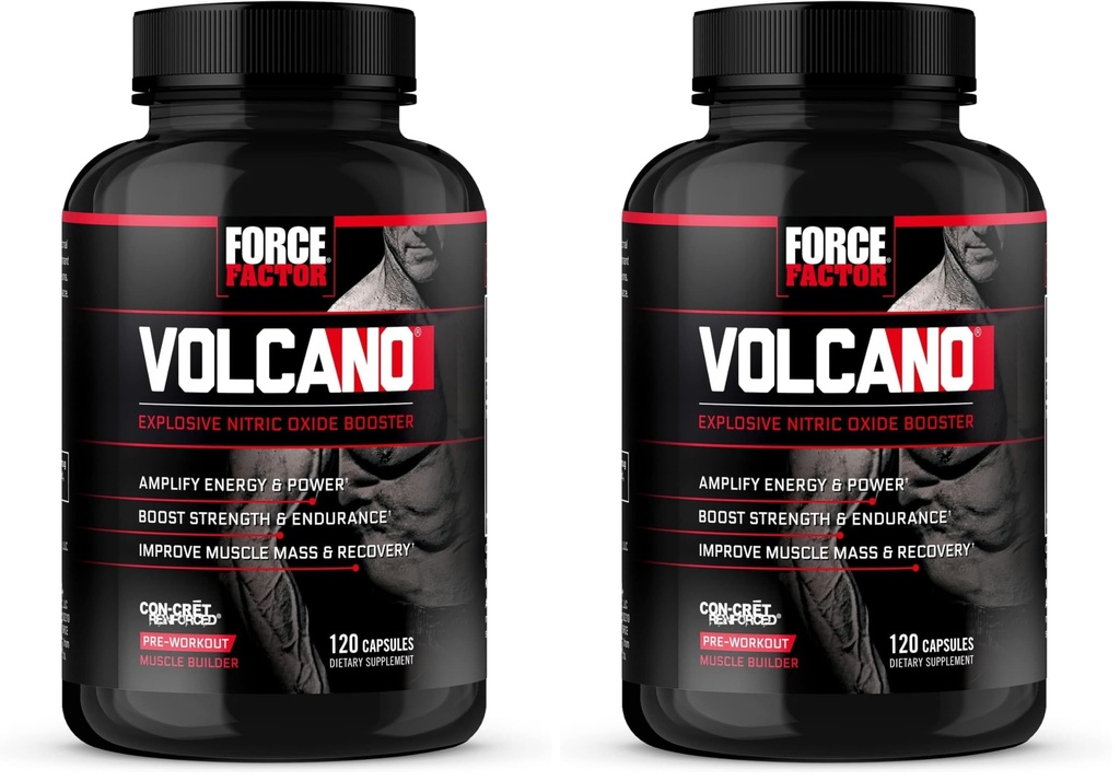 Force Factor Volcano προ προπόνηση Nitric Oxide Booster συμπλήρωμα για τους άνδρες με Creatine και L-Citrulline για την ενίσχυση και την ενέργεια, Βοήθεια για την οικοδόμηση μυών, καλύτερη αντλία και προπόνηση, 120 κάψουλες (πακέτο του 2)